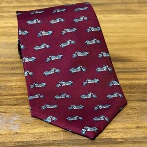 STRUCTURE Mens Burgundy Silk Motorcycle Print Neck Tie Made in USA‎